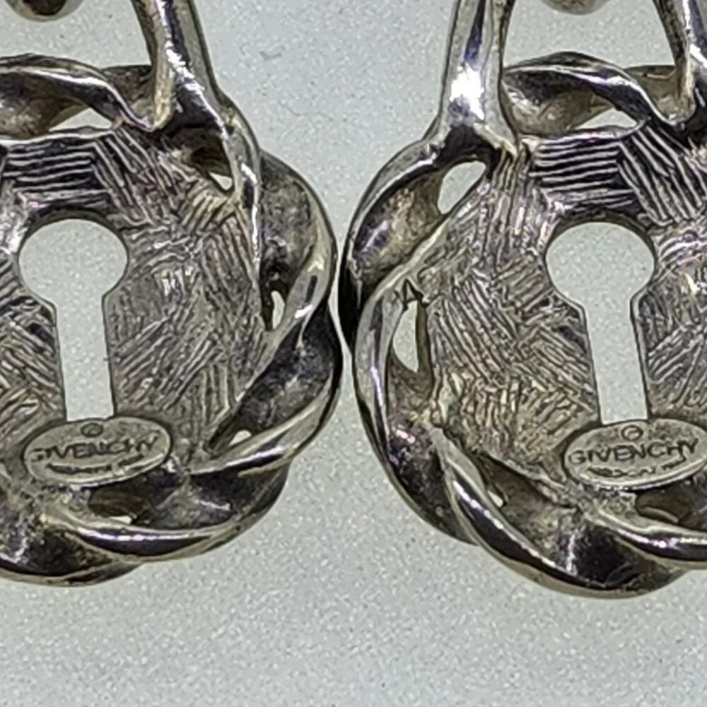 Signed Givenchy Paris NY Padlock Heart Drop Pierced Earrings DoorKnocker Vintage - Picture 6 of 9